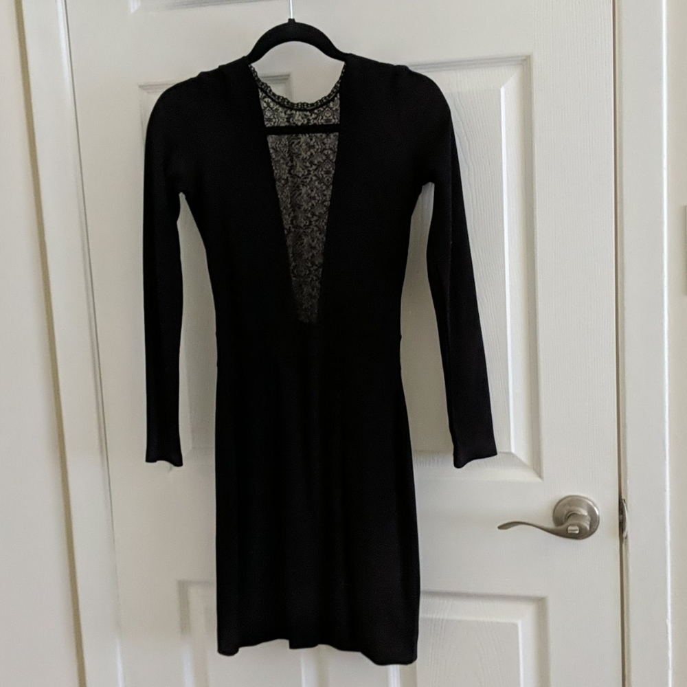 Black vneck Lace mini dress